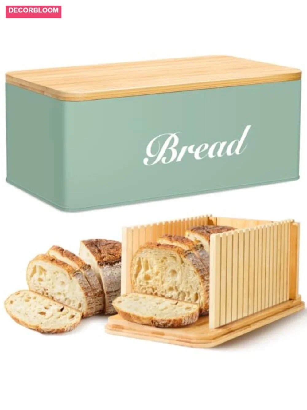 Farmhouse 3-in-1 Bamboo Bread Slicer Box Kitchen Counter Storage